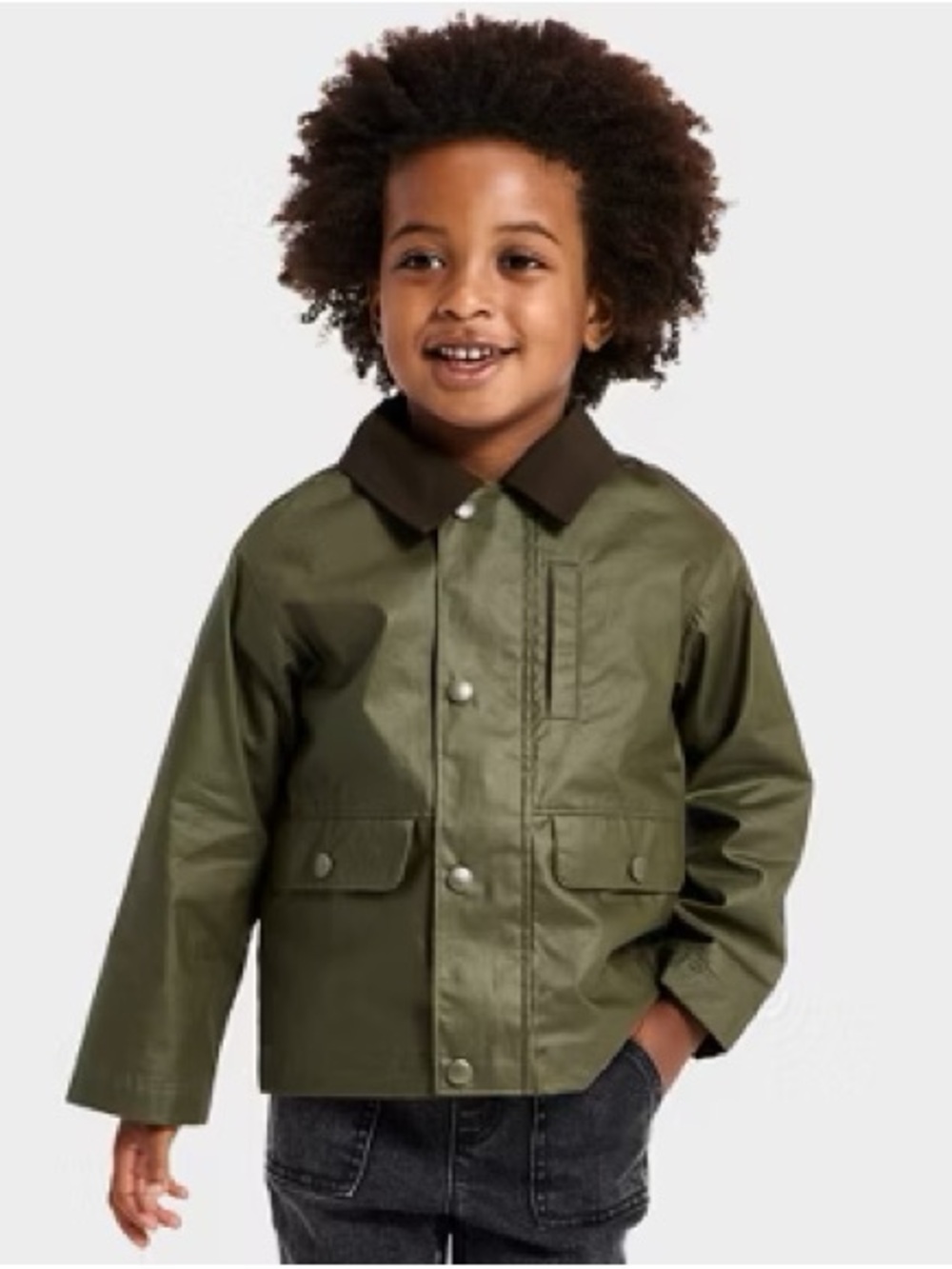 Cat & Jack  Olive Green Raincoat with Dark Contrast Collar